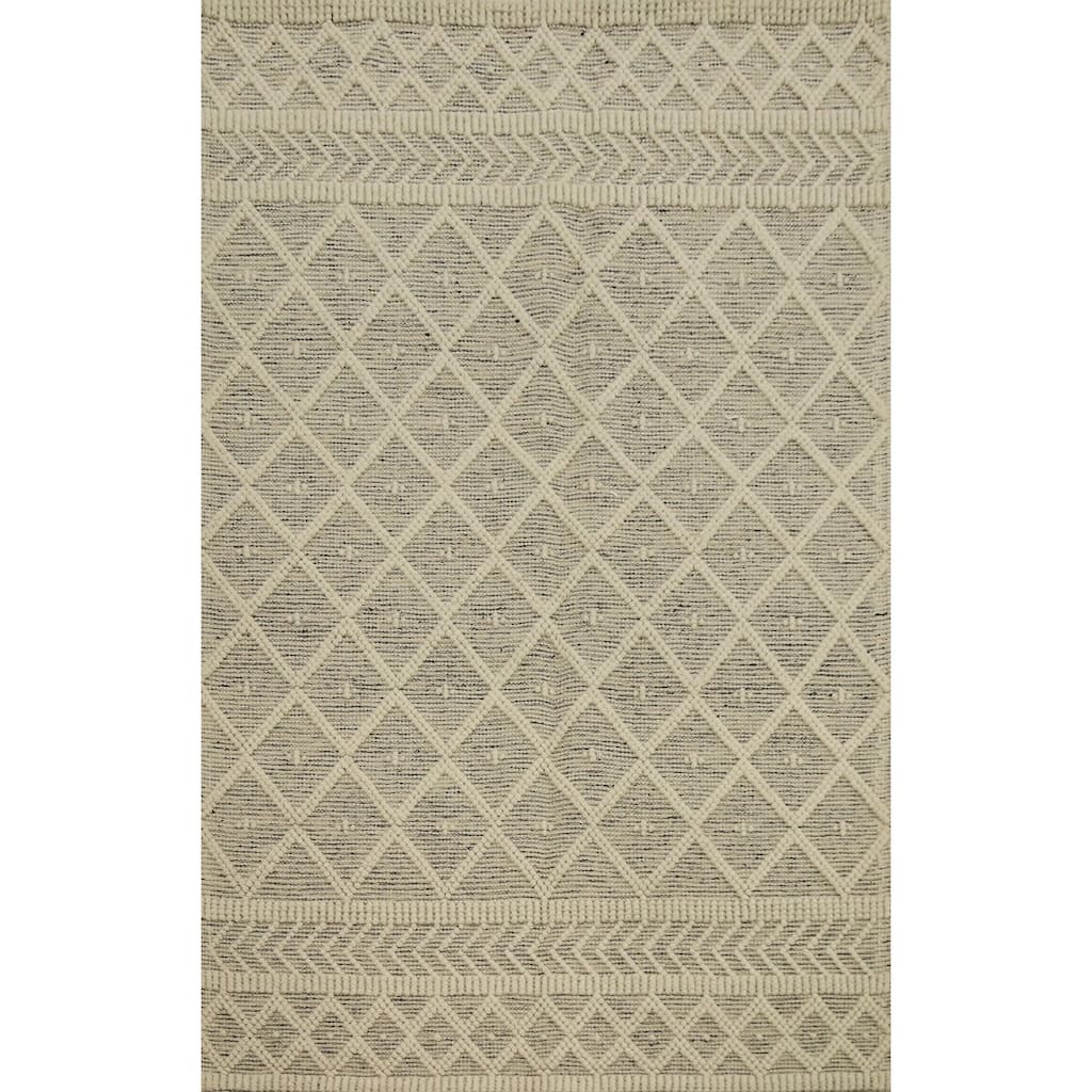 Hand Knotted Oriental 100% Wool Carpet Modern Geometric Beige & Ivories Modern Gotti Design Area Rug - 7' 4'' X 4' 10''