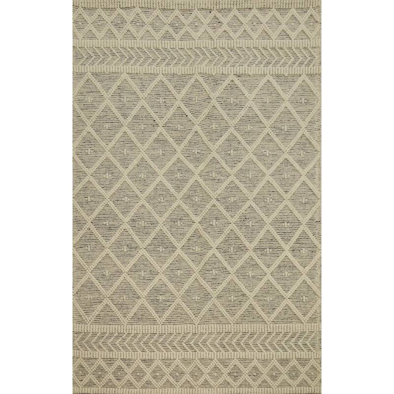 Hand Knotted Oriental 100% Wool Carpet Modern Geometric Beige & Ivories Modern Gotti Design Area Rug - 7' 4'' X 4' 10''