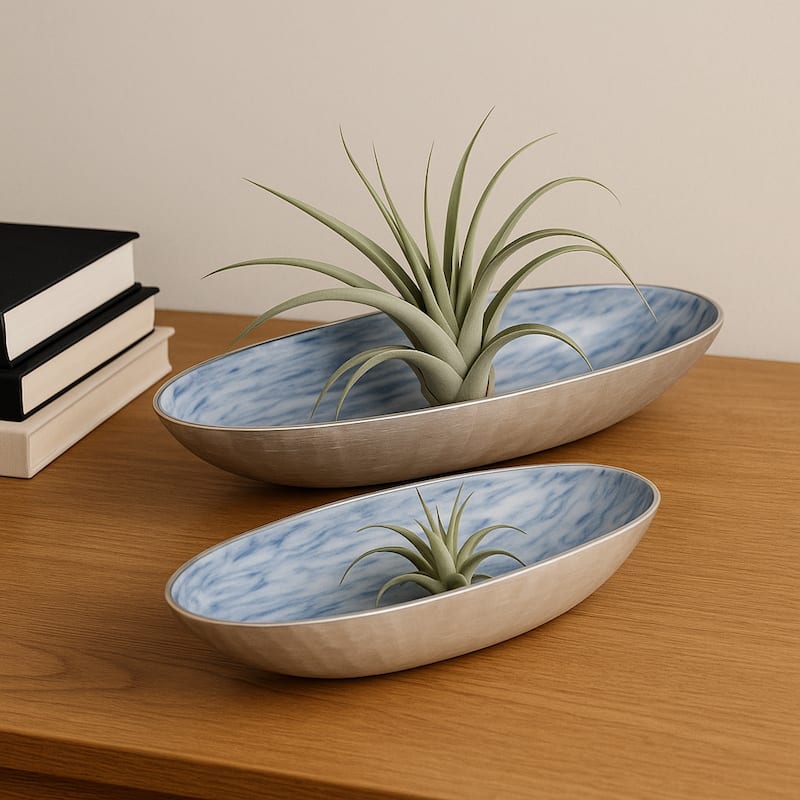 Oval Metal Bowls Sculptural Design -Set of 2 - 20", 23" - 23.0"