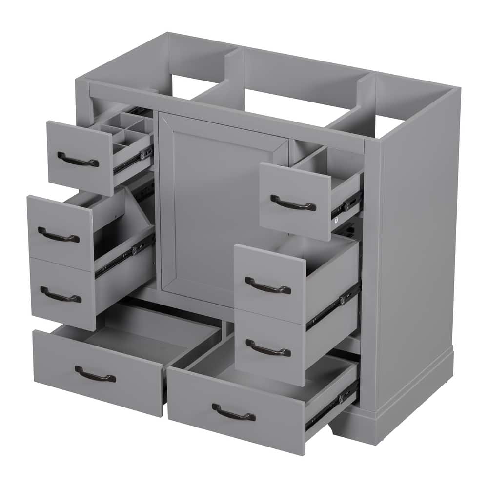 Roomfitters 36" Bathroom Vanity without Sink, Cabinet Base Only, 6 Drawers, Drawer Divider and Adjustable Shelf