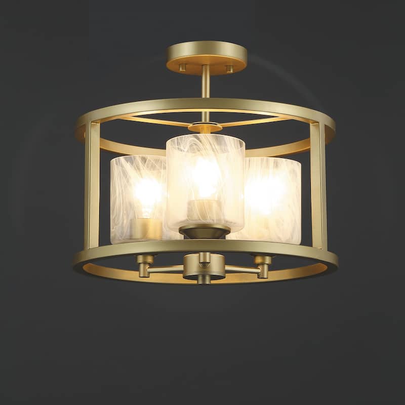 Modern Transitional 3-light Gold Semi-flush Chandelier with Art Glass - 15