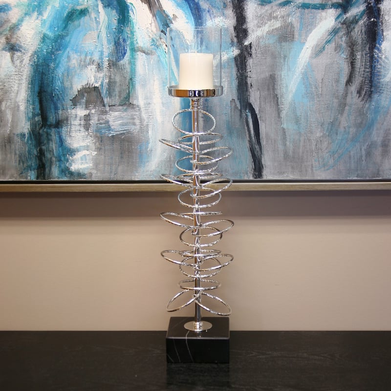 Allan Andrews Silver Metallic Chrome Candle Holder with Iron Rings Design (3 sizes available)