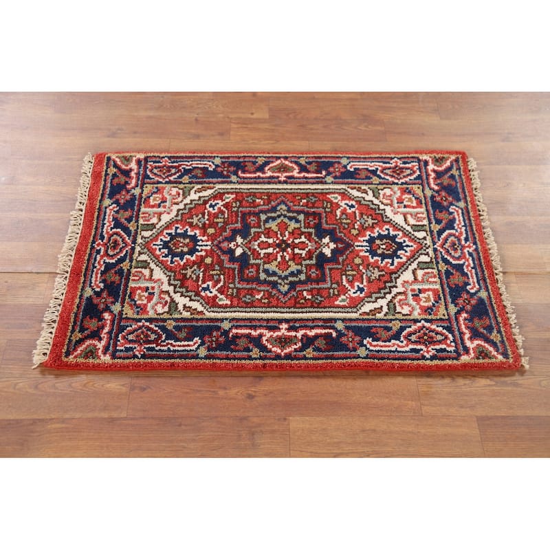 Geometric Heriz Serapi Accent Rug Hand-Knotted Foyer Wool Carpet - 2'0" x 3'0"