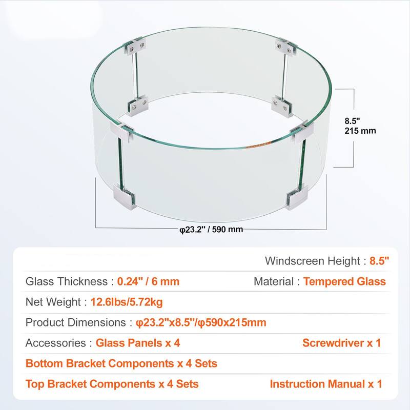 Tempered Glass Flame Guard for Fire Pit Round Wind Shield Outdoor Use