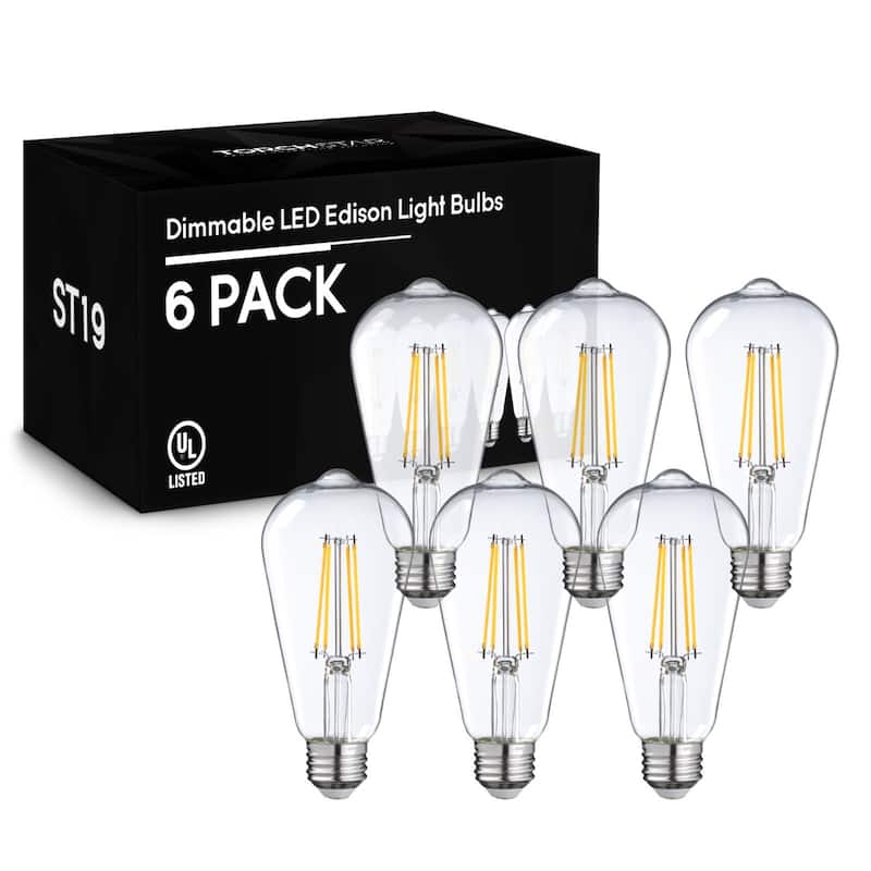 6 Pack ST19 LED Bulb, Dimmable, 7W Vintage Edison Clear Filament Light Bulb - 2700K Soft White - 2700K Soft White