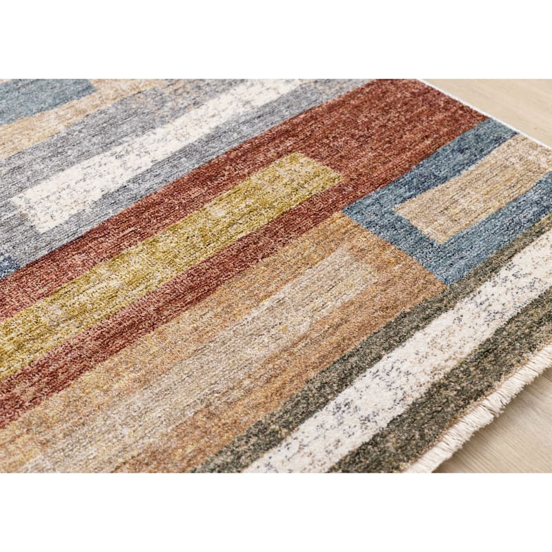 Macey Collection - Modern Grey Blue Red Sophisticated Area Rug