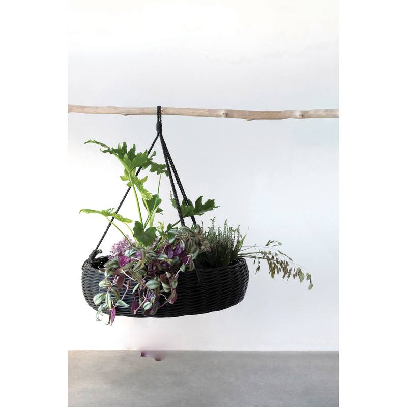 Hand-Woven Hanging Rattan Basket with Jute Rope Hanger - 95% Rattan, 5% Abaca Rope