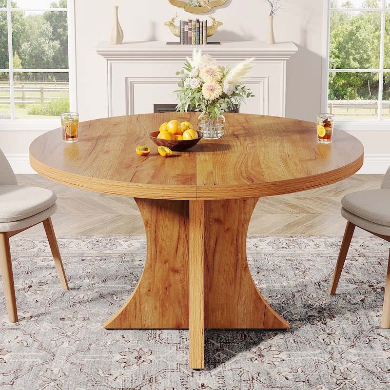 47 Inch Round Dining Table for 4-6, Kitchen Table Wood Dining Table Coffee Table - Brown