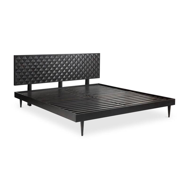NADAAL STUDIOS Lennon, Queen Bed with Carved Headboard, Walnut