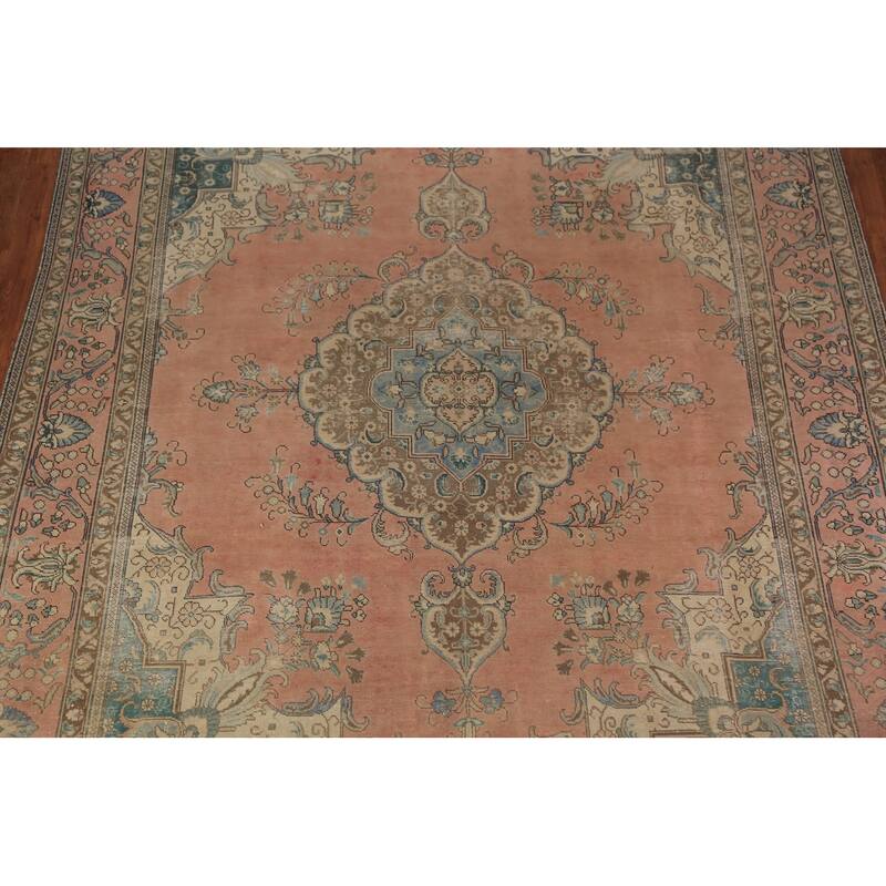 Geometric Tabriz Persian Area Rug Hand-Knotted Traditional Wool Carpet - 9'10"x 12'8"