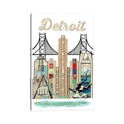 iCanvas "Detroit Skyline" by Paper Cutz Canvas Print