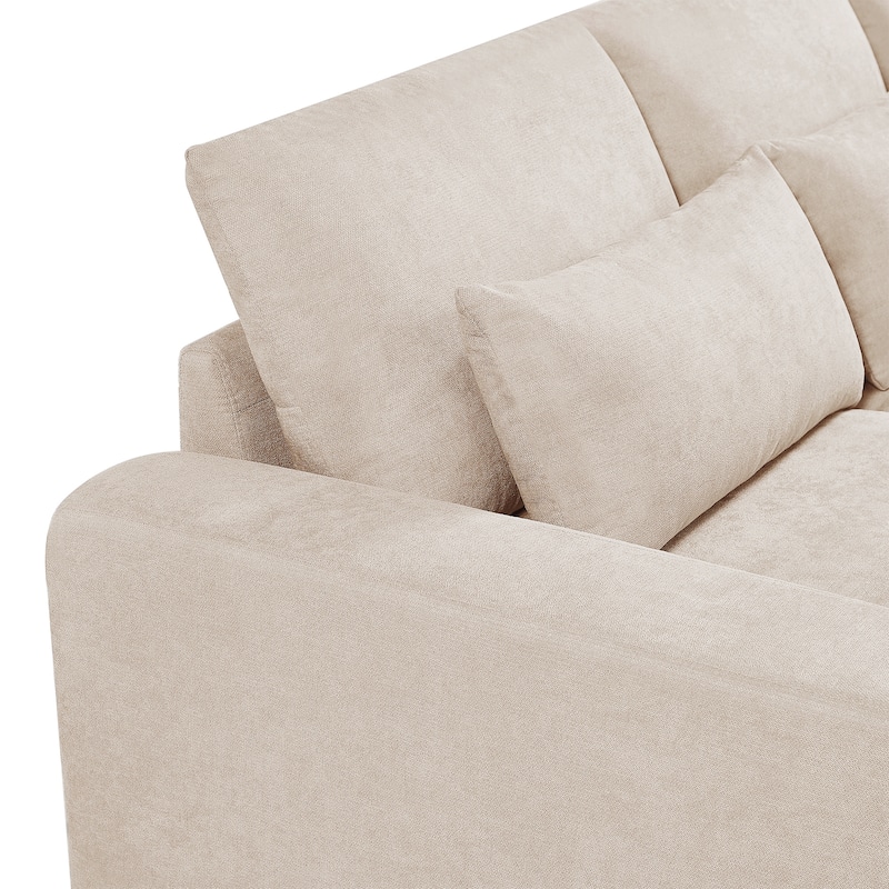 129.9" Chenille L-Shaped Sectional Sofa with Feather Cushions