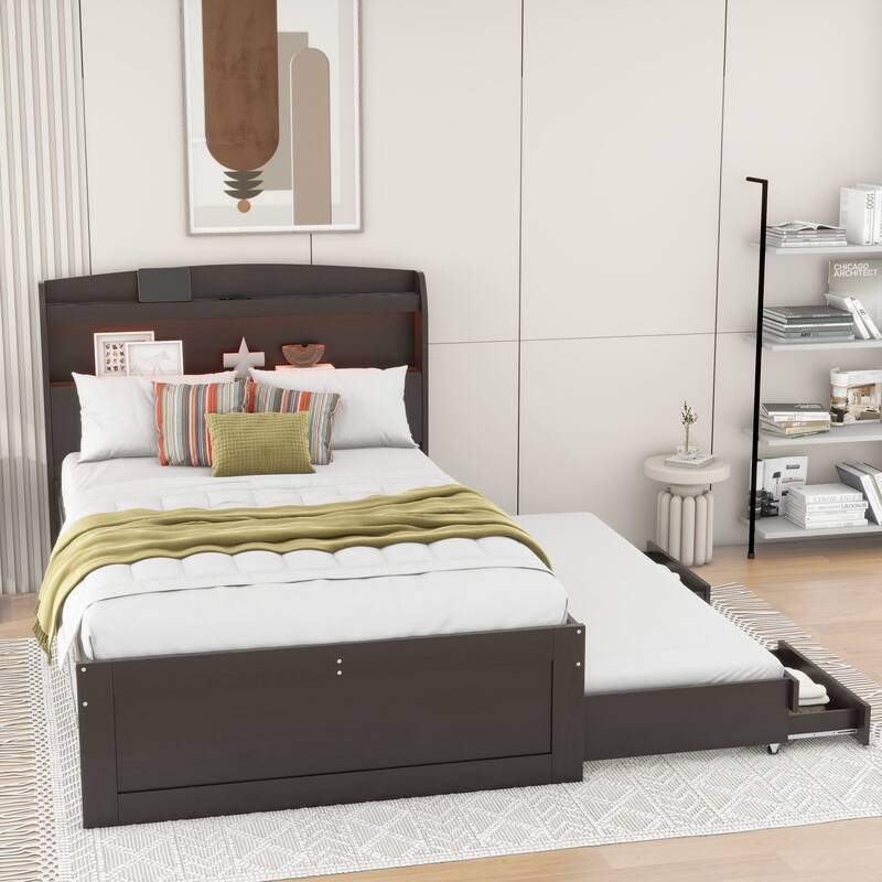 Multi-purpose platform bed with trundle and drawers