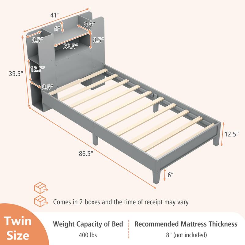 Gymax Twin Size Bed Frame Wooden Platform Bed Kids Bed Frame w/