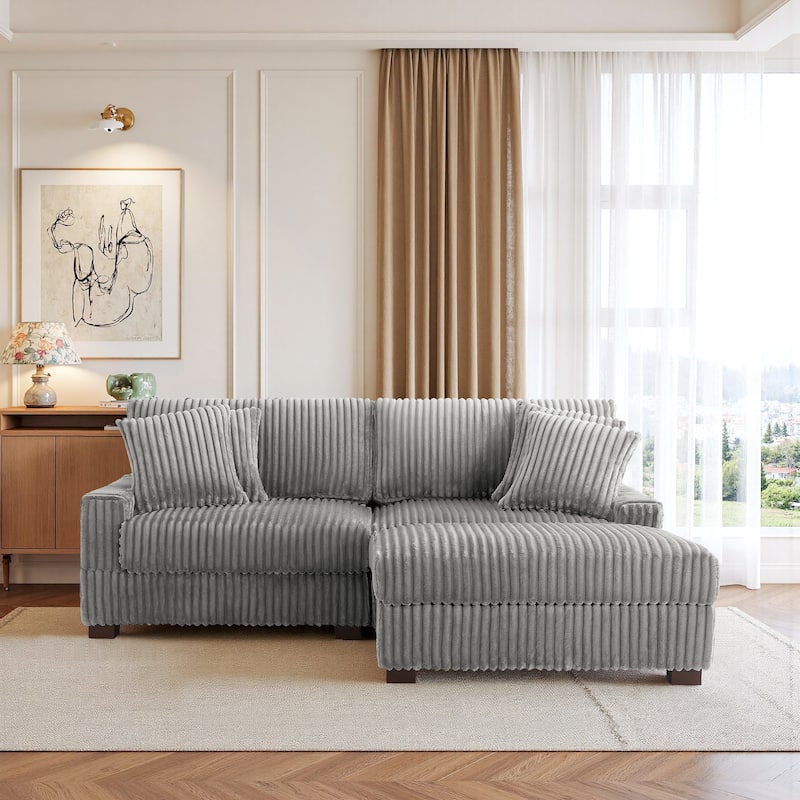 79" W Upholstered Plush Corduroy Sectional Modular Sofa with Ottoman