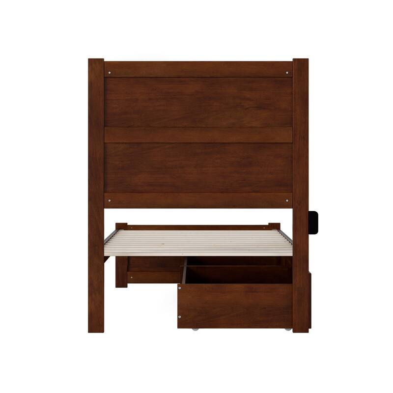 Twin Bed With Drawers - Modern Platform Bed Frame, Walnut Finish, Storage Bed
