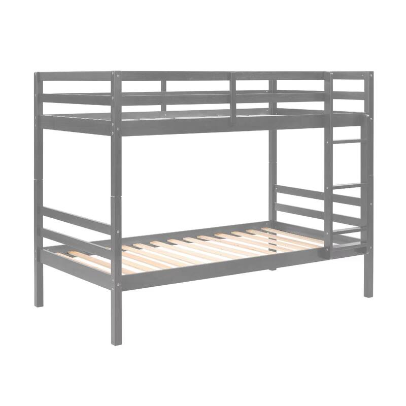 Twin over Twin Wooden Bunk Bed,High Guardrail,Ladder,Kids Teens,Dorm