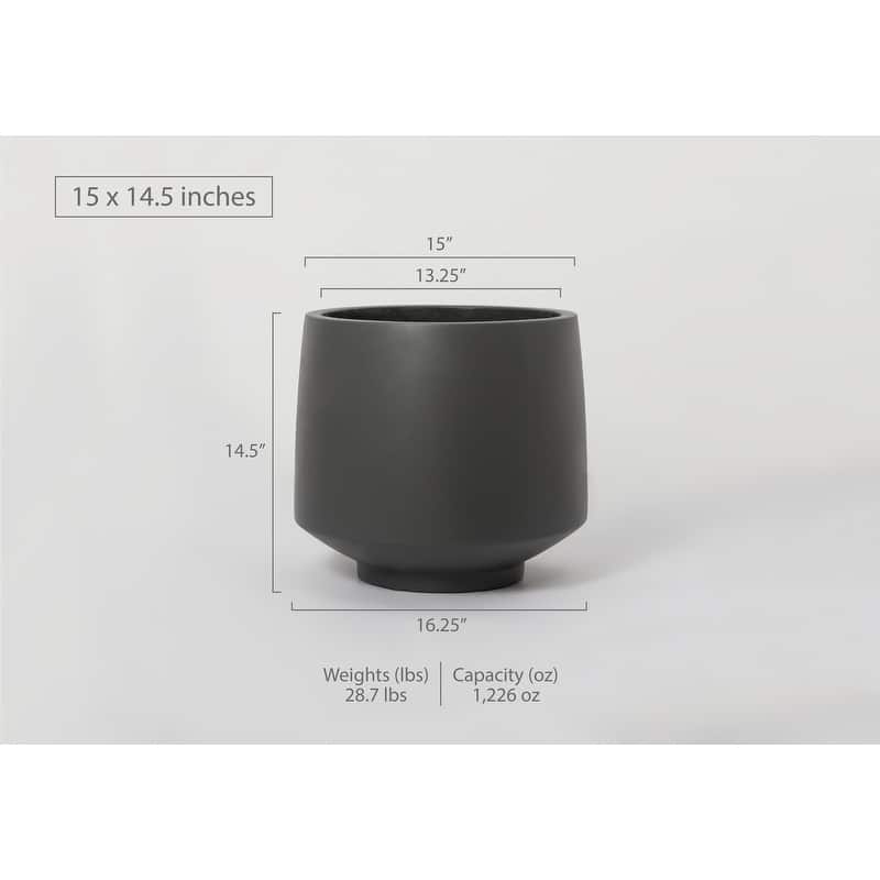 Indoor/Outdoor Large Minimalist Light Cement/ Concrete Lightweight Round Planter Pot - 15, 11 in - 14.5 In. H x 15 In. W x 15 In. L - Cement  Charcoal