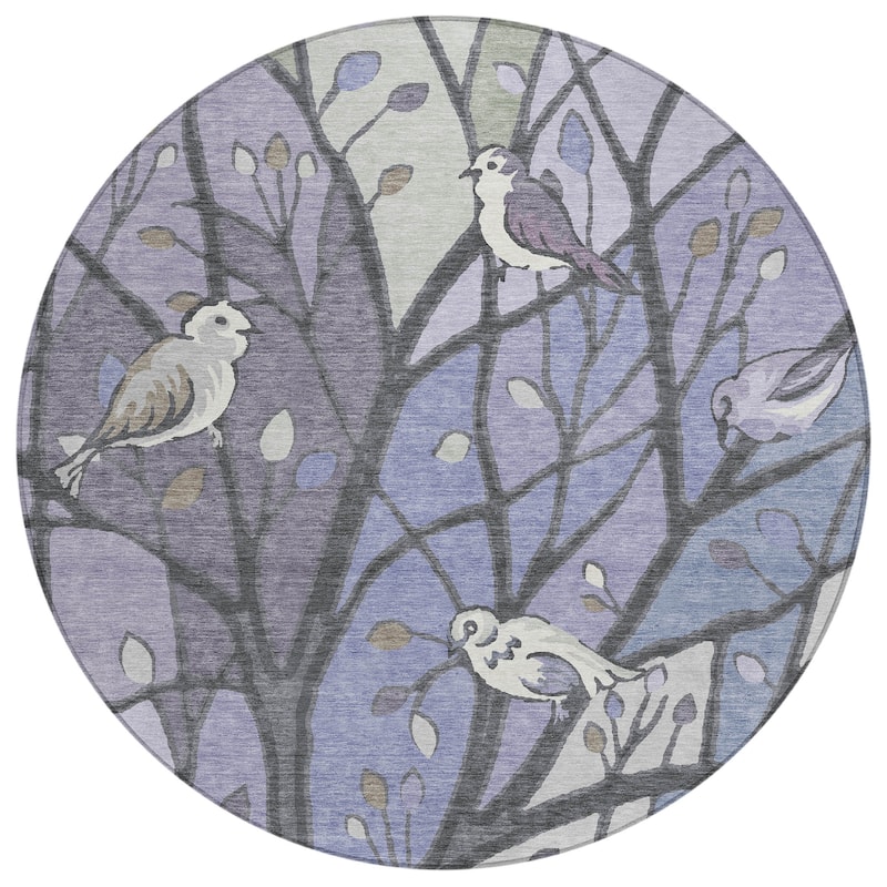 Machine Washable Indoor/ Outdoor Bird Mosaic Chantille Rug