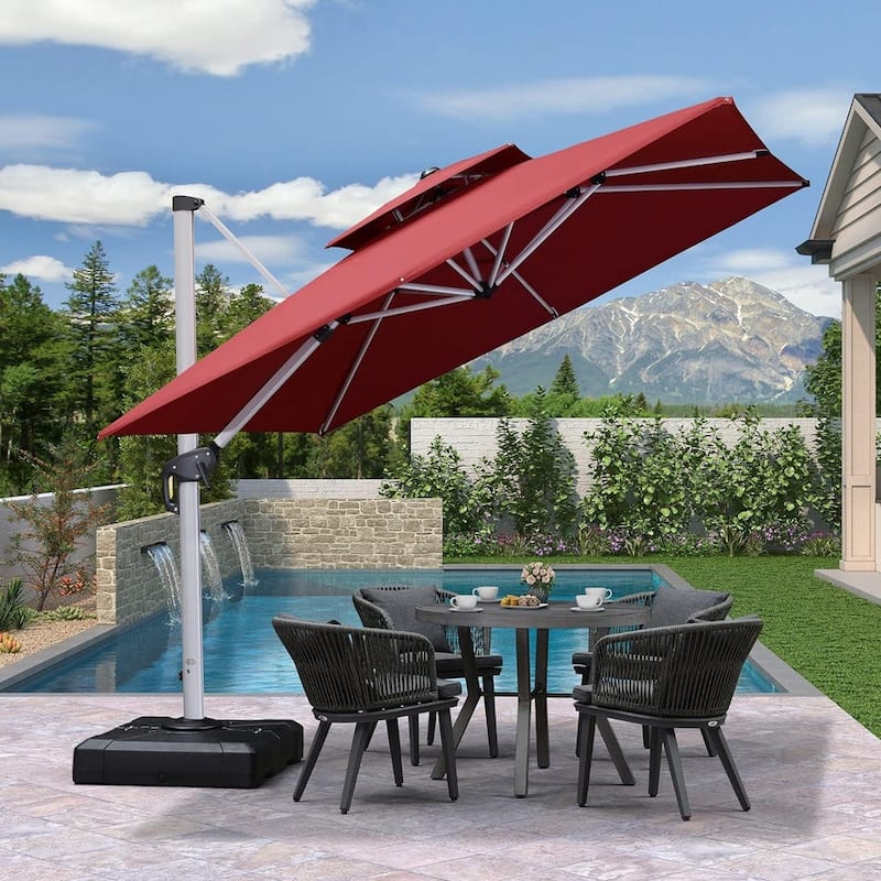 PURPLE LEAF 9ft Square 360 Degree Rotation Patio Offset Umbrella