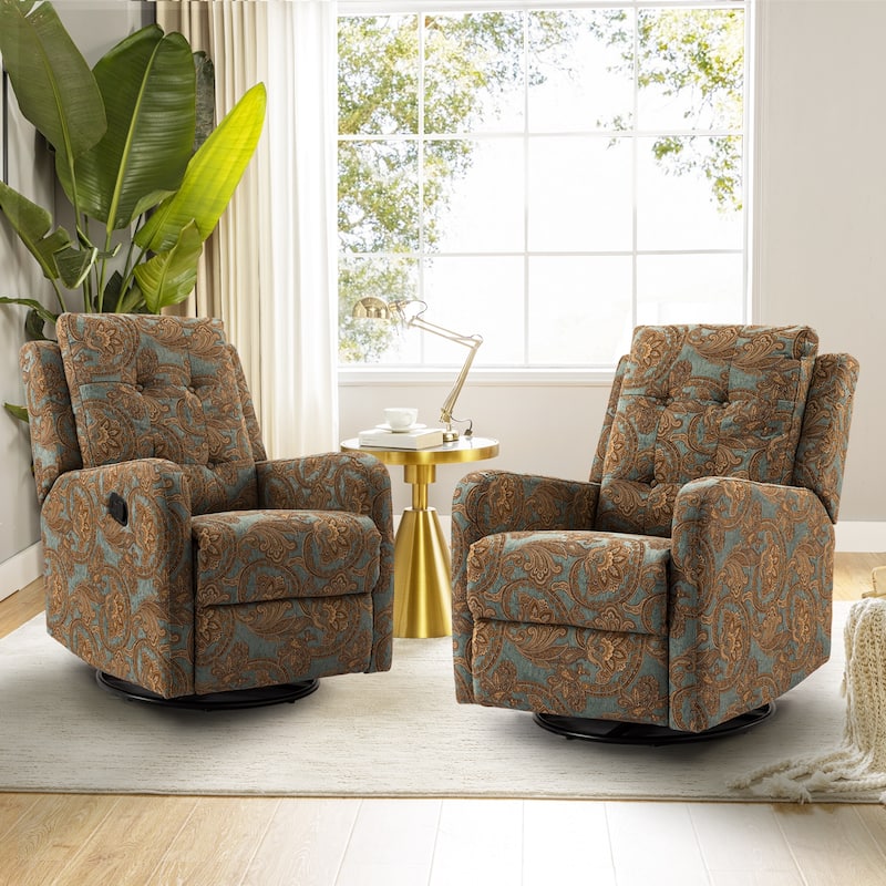 Arlette Floral Manual Swivel Recliner with Tufted Back Set of 2 - TEAL