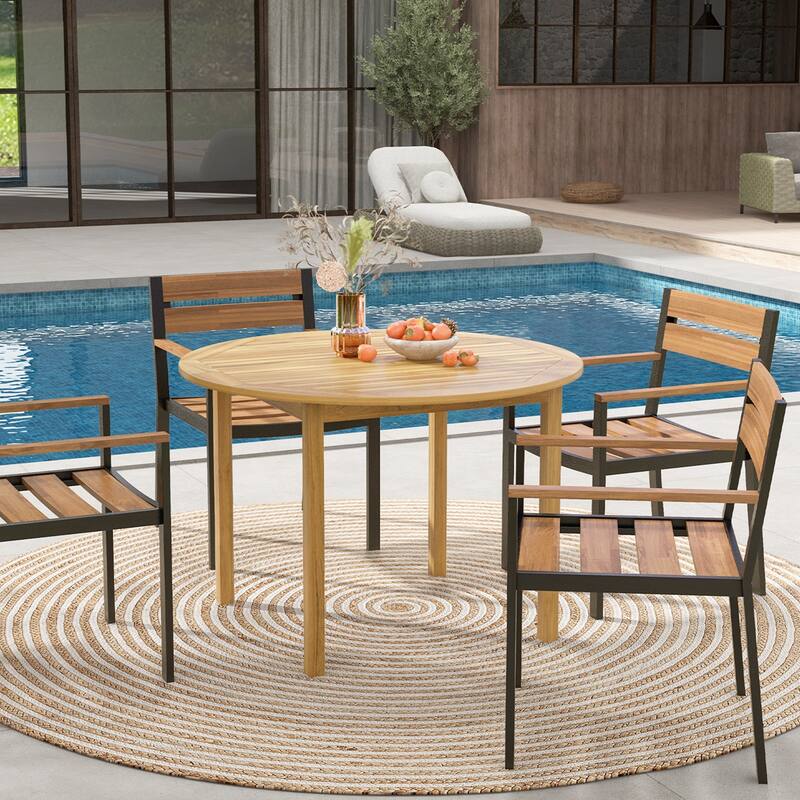 Outdoor Patio Dining Table Acacia Wood Round Bistro Table