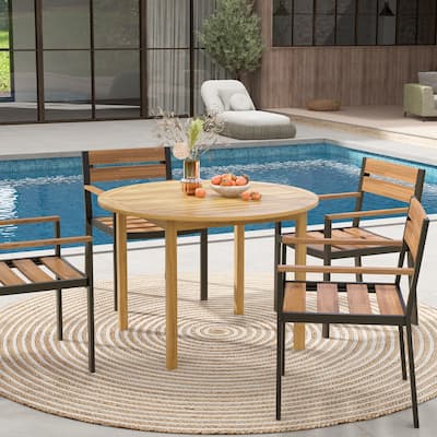 Outdoor Patio Dining Table Acacia Wood Round Bistro Table