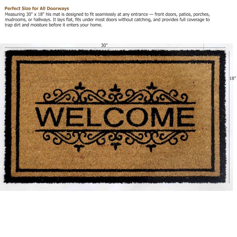 Gardenised Heavy Duty Coco Coir Doormat Non Slip PVC Baking Embossed Welcome Design Natural Coconut Fiber Floor Mat 18x30"