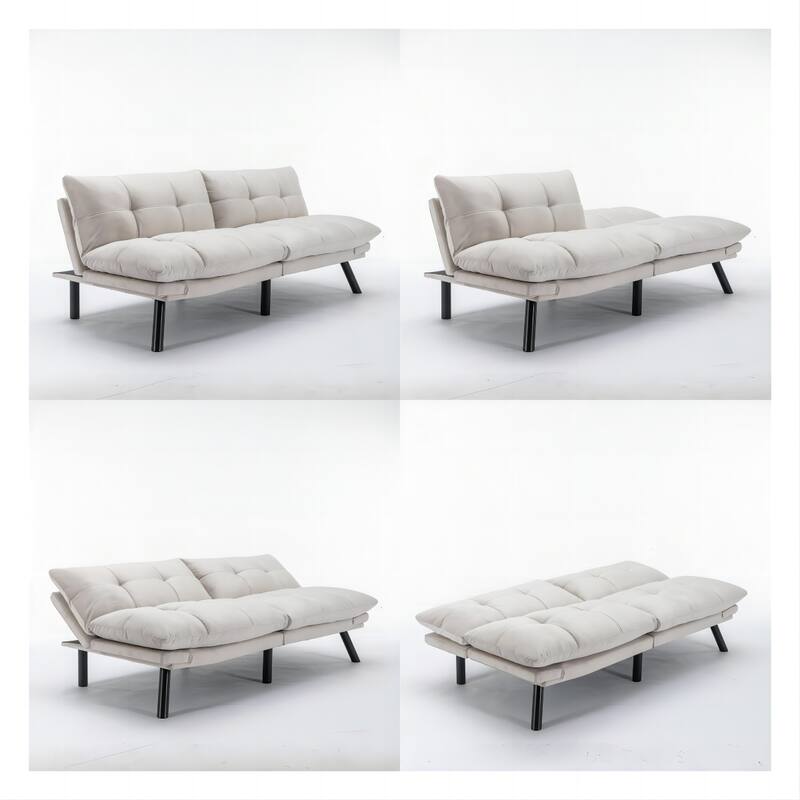 Velvet Sofa Bed with Adjustable Armrest and Backrest
