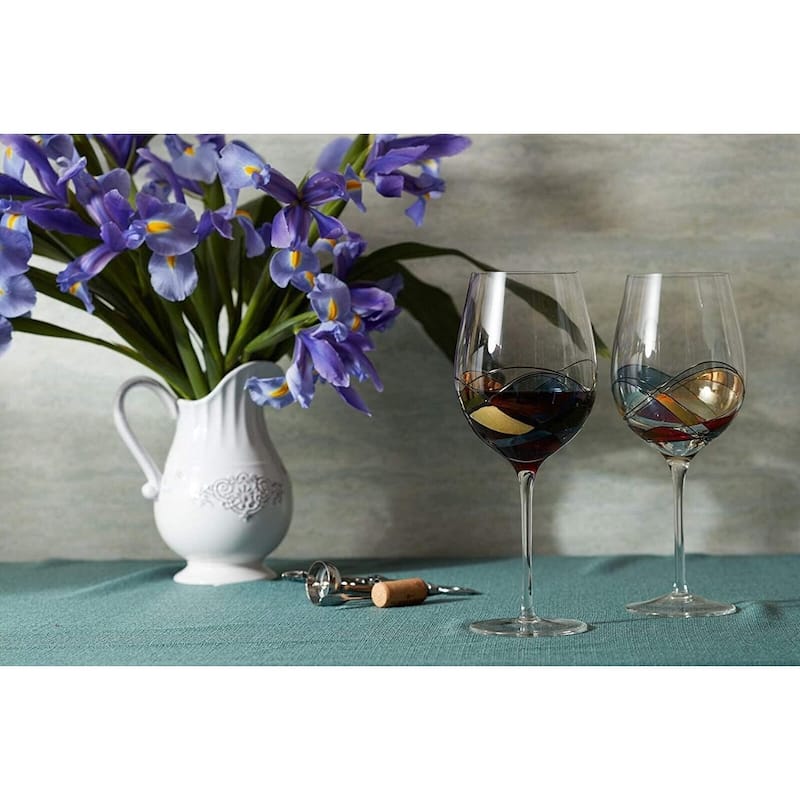 Stemmed Wine Glass with Colored Mosaic Design - 28 oz