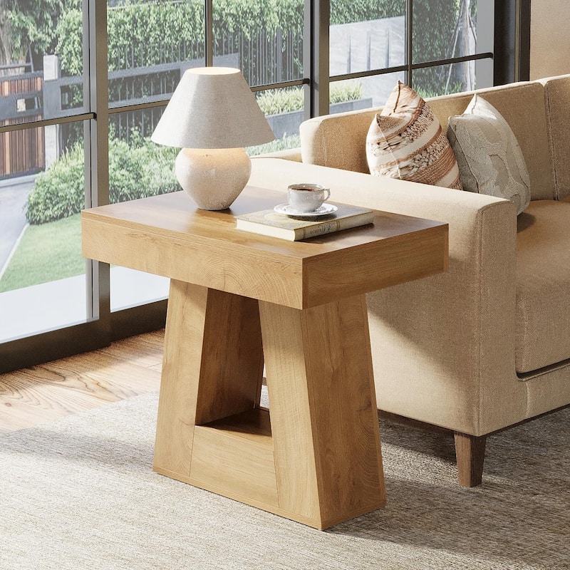 Farmhouse Side Table Small End Table with Trapezoid Base for Living Room