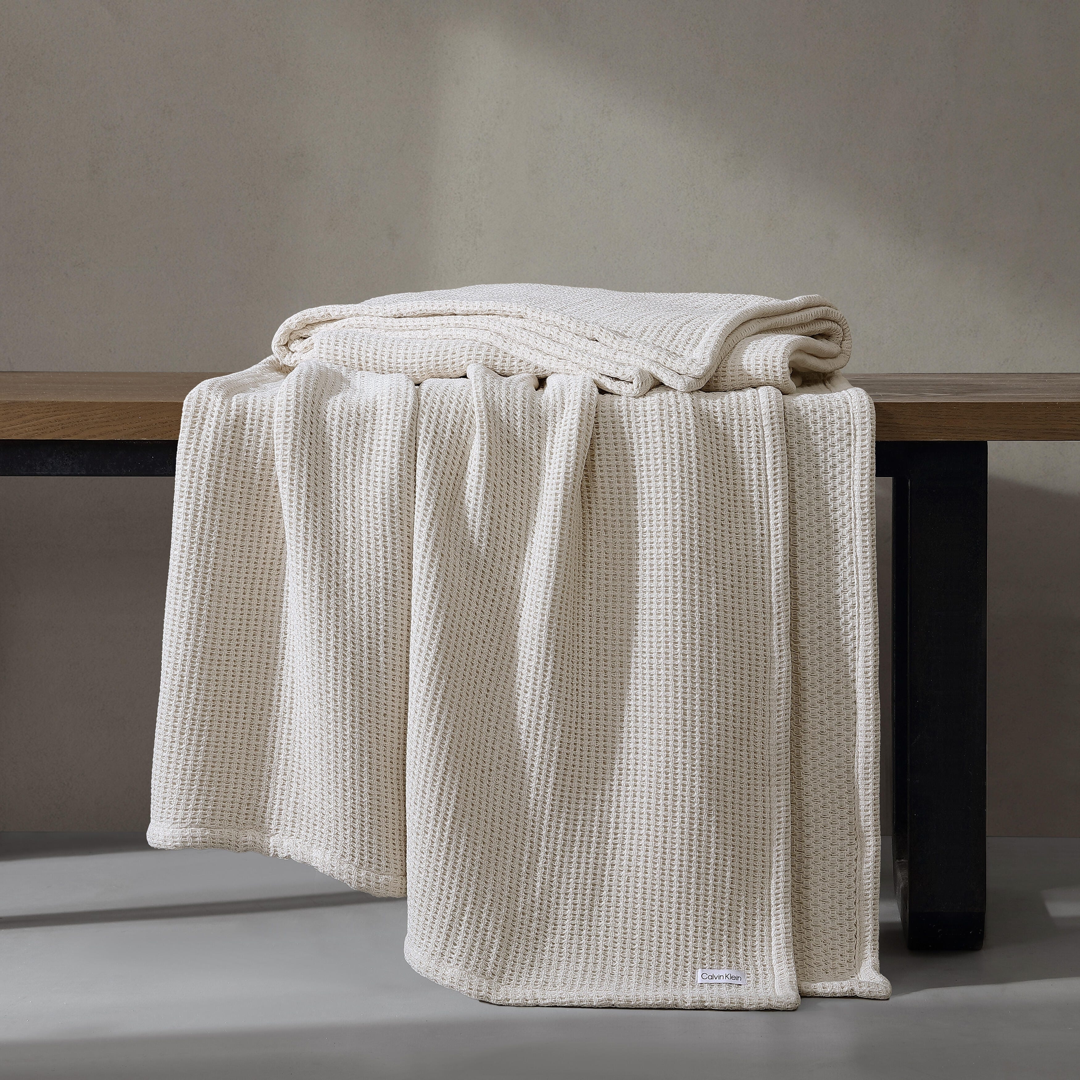 Calvin Klein Honeycomb Cotton Solid Reversible Blanket Bed Bath