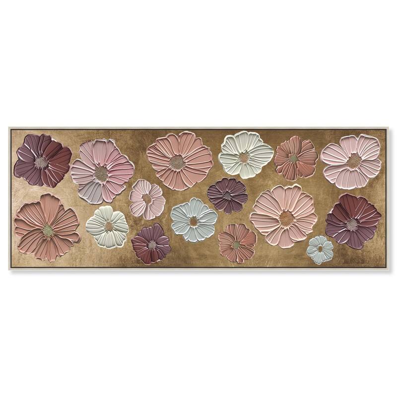 Floral Impasto Muted Panoramic Canvas by Art Remedy - Silver - 54" x 20"