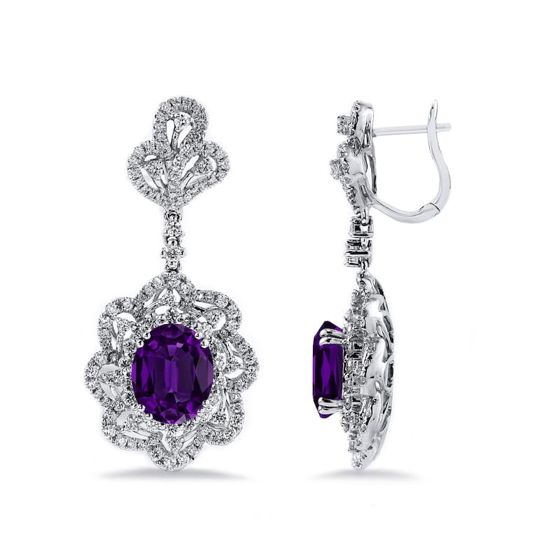 Auriya 4 5/8ct Fancy Oval-cut Amethyst Halo Diamond Drop Earrings 2ctw 18k Gold