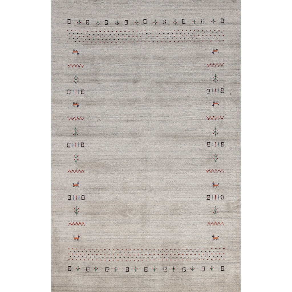 Gabbeh Indian Area Rug Hand-Knotted Grey Tribal Wool Carpet - 5'0" x 7'9"