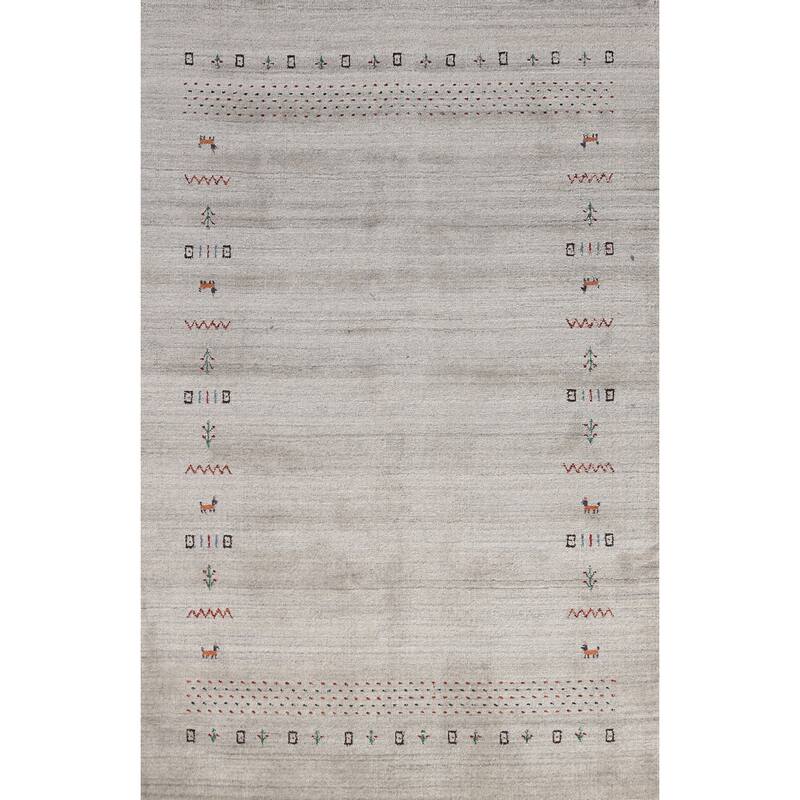 Gabbeh Indian Area Rug Hand-Knotted Grey Tribal Wool Carpet - 5'0" x 7'9"