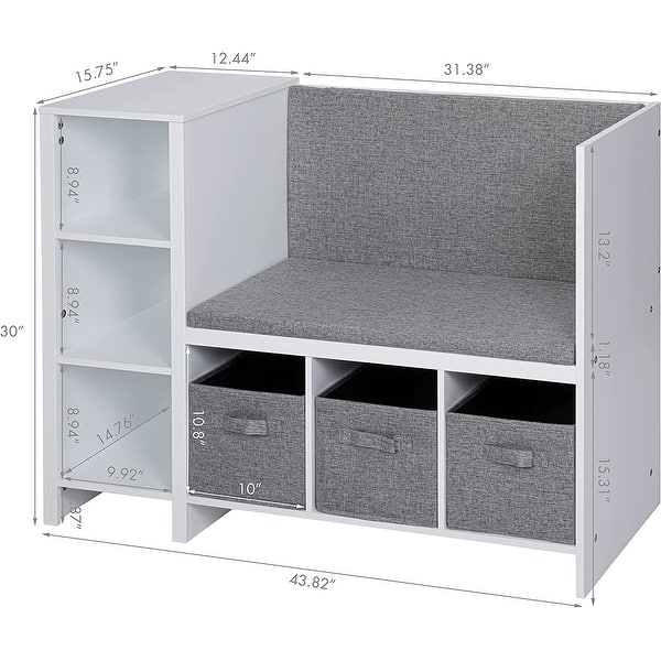 UTEX Kids Bookcase with Reading Nook, 6-Cubby Toy Storage Organizer with Bins,Kids Bookshelf and Storage,White