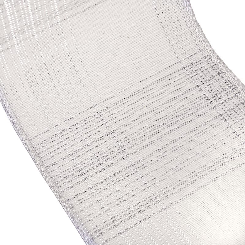 HGTV Home Collection , Silver Cotton Plaid Double fused Ribbon , Silver, 3 in - 3 in