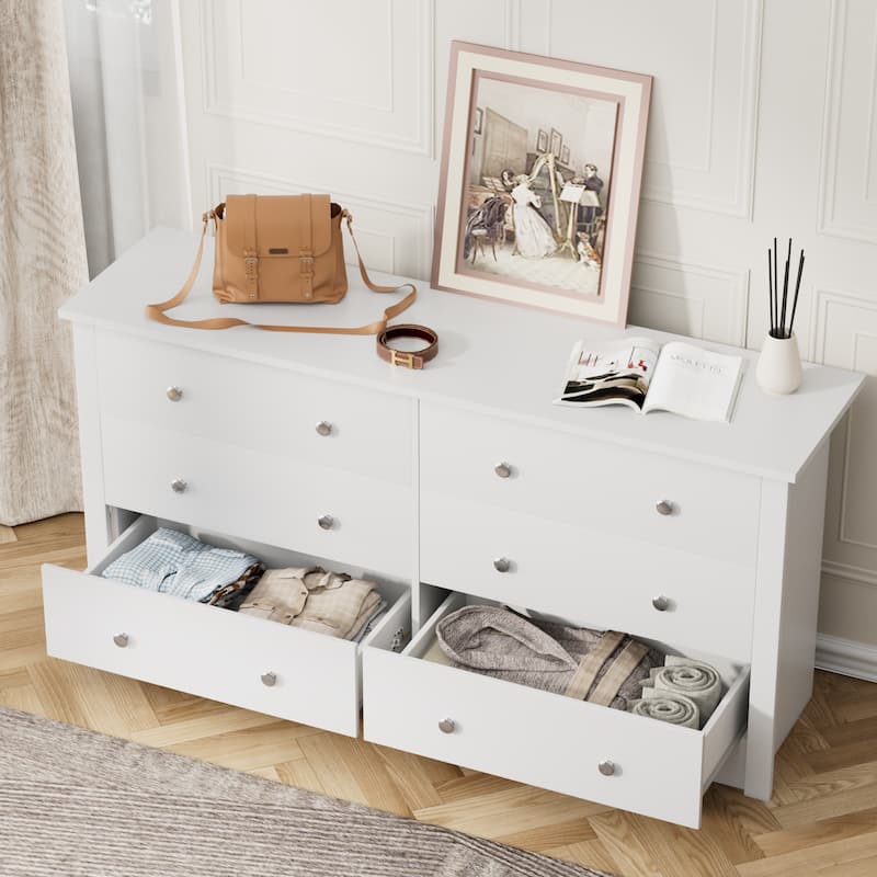 Furniwell 6 Drawer Double Dresser, Modern Wood Chest of Drawer for Living Room Bedroom