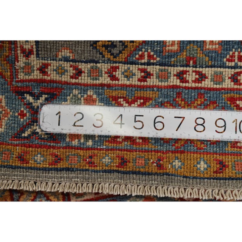 Traditional Kazak Oriental Foyer Rug Hand-Knotted Grey Wool Carpet - 2'0"x 3'0"