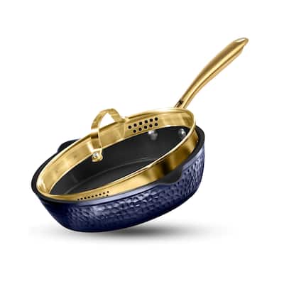 Granitestone Charleston 4 Qt Hammered Nonstick Navy Saute Pan with Lid