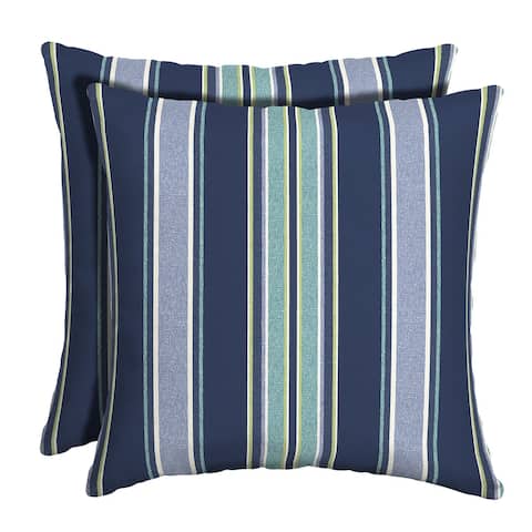 Arden Selections Sapphire Blue Leala Stripe Outdoor Square Pillow (2-Pack) - 16 in L x 16 in W x 5 in H
