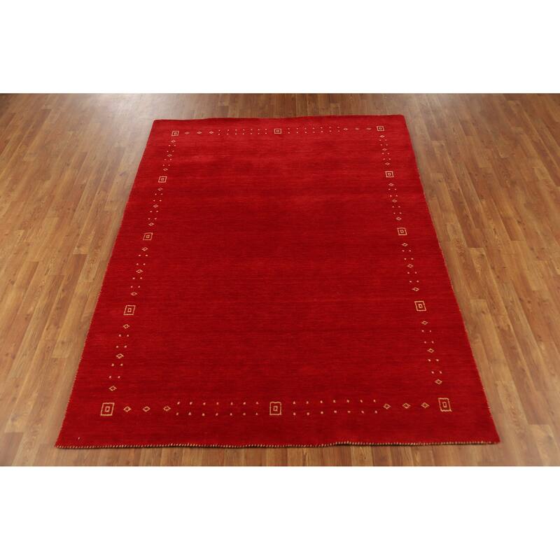 Tribal Red Gabbeh Indian Area Rug Hand-Knotted Wool Carpet - 5'10" x 7'9"