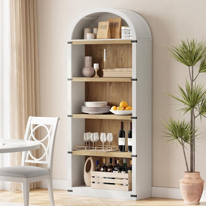 Tall Farmhouse 5-Tier Arched Bookcase, Display Storage Shelf - N/A