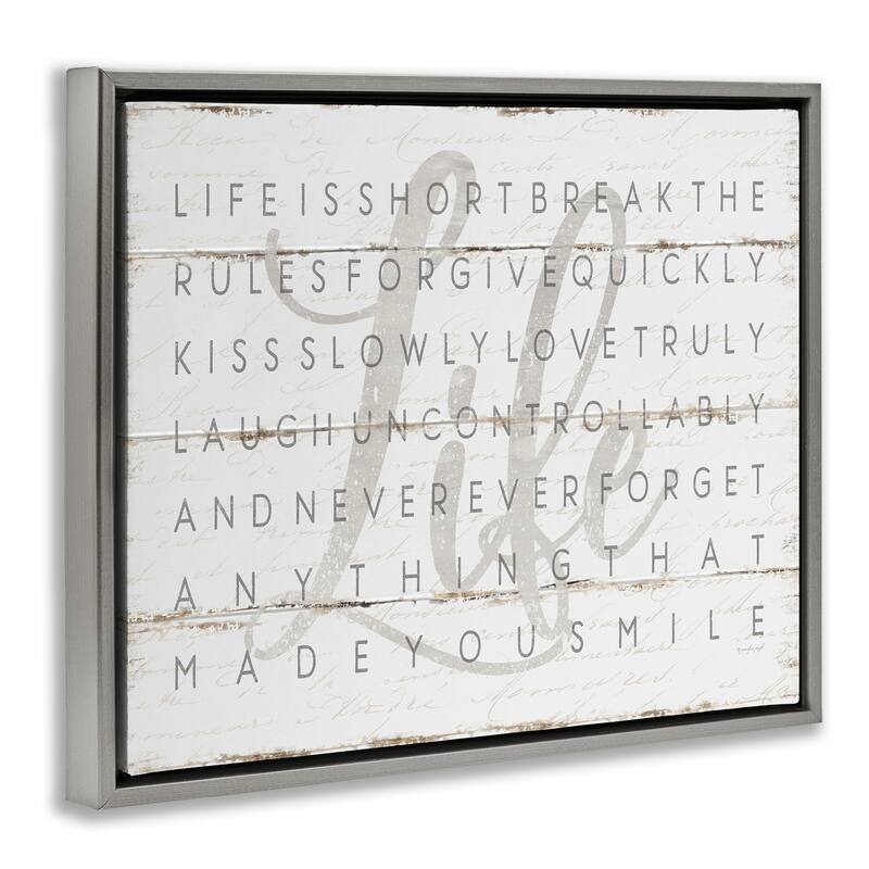 Stupell Life Is Short Smile Grey on White Planked Look Floater Frame - Off-White