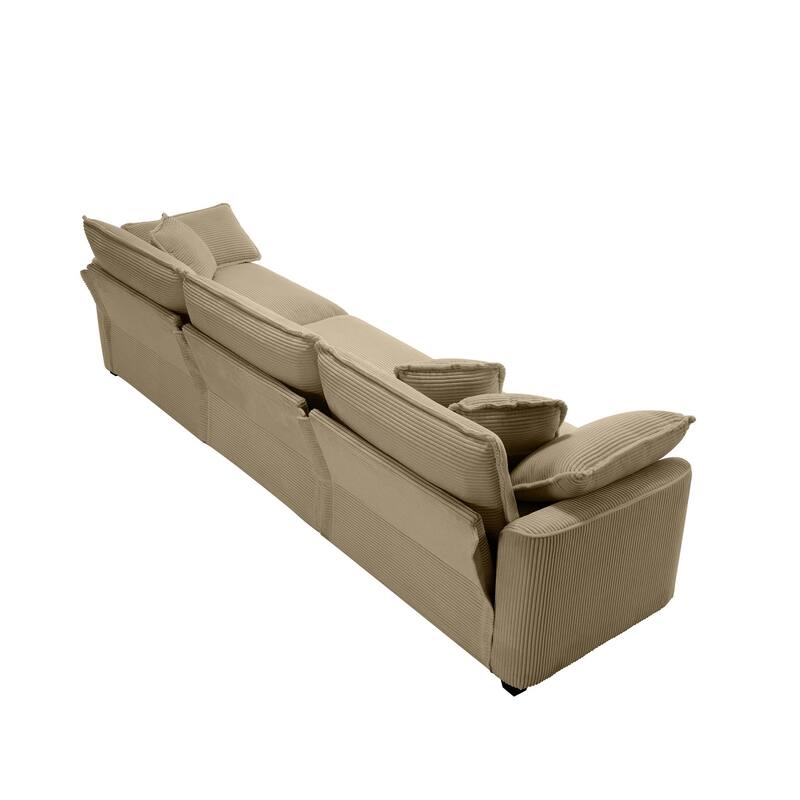 Corduroy Fabric Deep Seat Sofas Set with Throw Pillows, 3+2 Seater Flexible Combinations Sofa with Removable Armrests