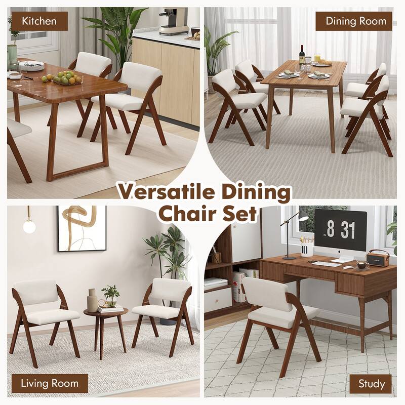 Gymax Set of 2 Dining Chairs Folding Kitchen Chair w/ Rubber Wood Legs
