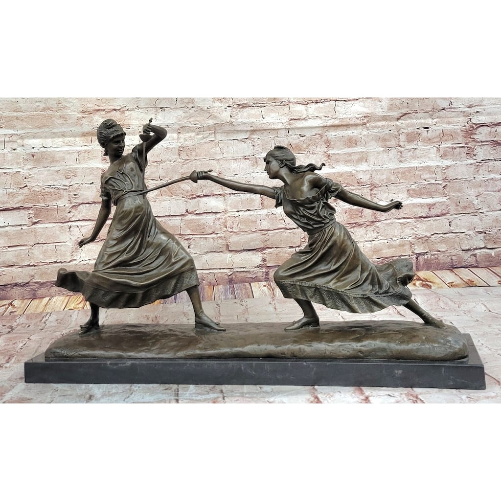 Femmes Fatales Bronze After Edouard Drouot Fencing Foil Sculpture Figurine