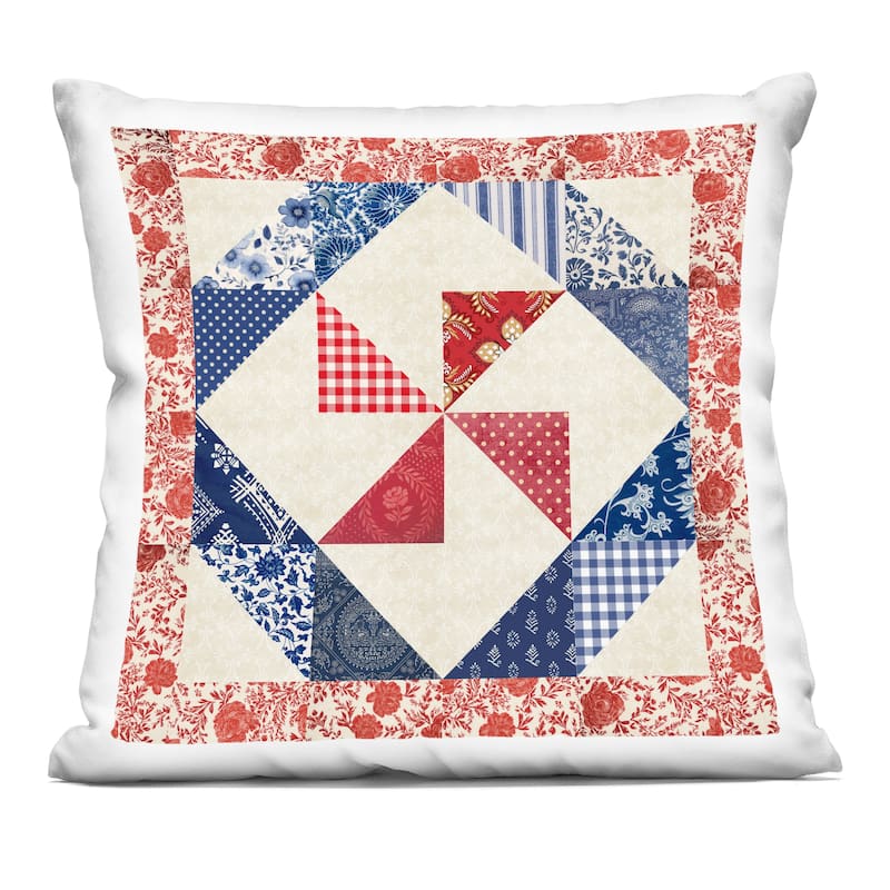 Stupell Collaged Quilt Patterns Red & Blue Decorative Printed Throw Pillow Design by Susan Arnot - Accent - Polyester - Red - Single