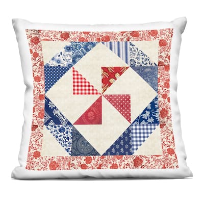 Stupell Collaged Quilt Patterns Red & Blue Decorative Printed Throw Pillow Design by Susan Arnot